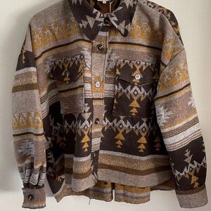 Brown Mix Media Aztec Print Southwest Jacket